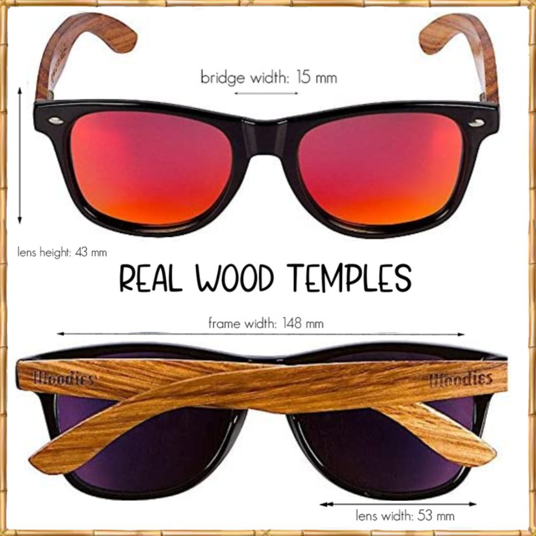 Zebra Wood Sunglasses with Red Mirror Polarized Lens