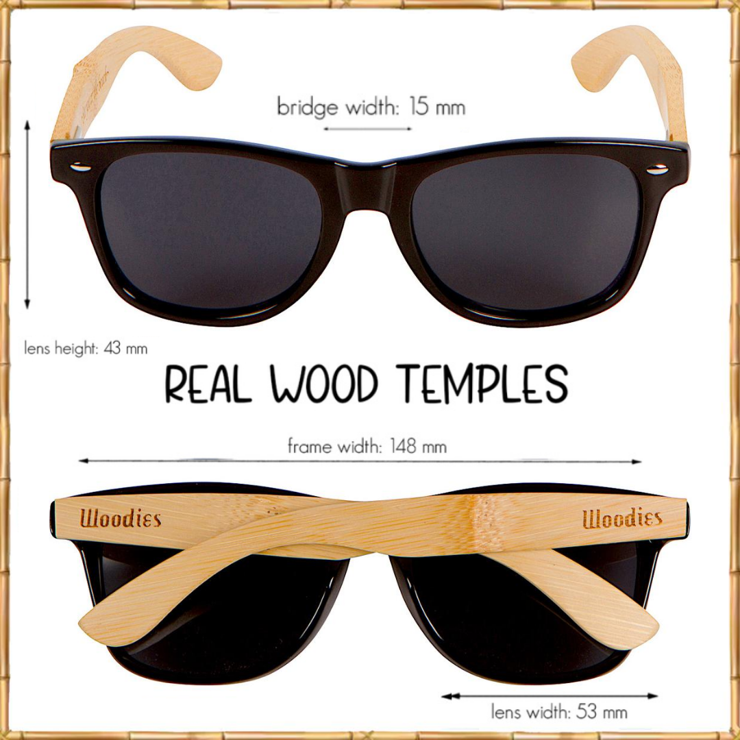 Bamboo Wood Polarized Sunglasses with Black Plastic Frames