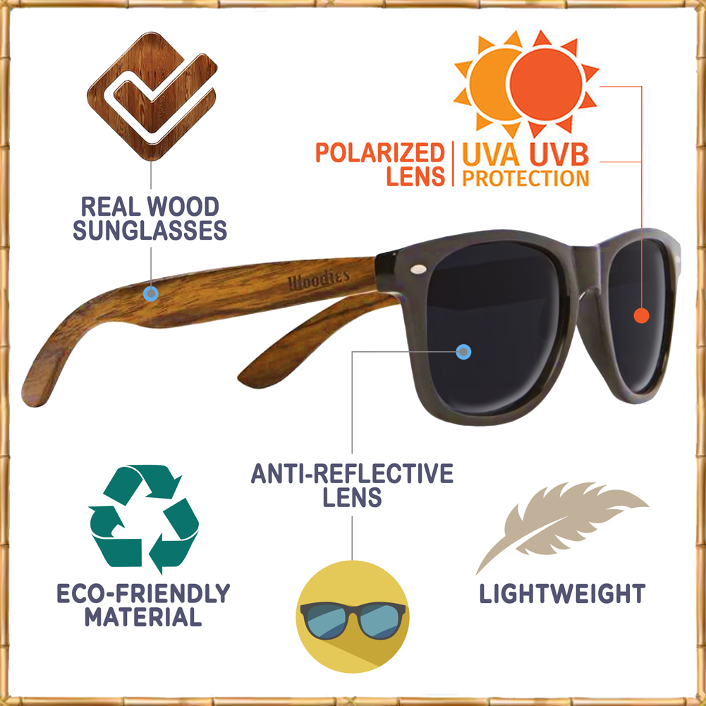 Zebra Wood Wrap Sunglasses with Polarized Ice Blue Lenses