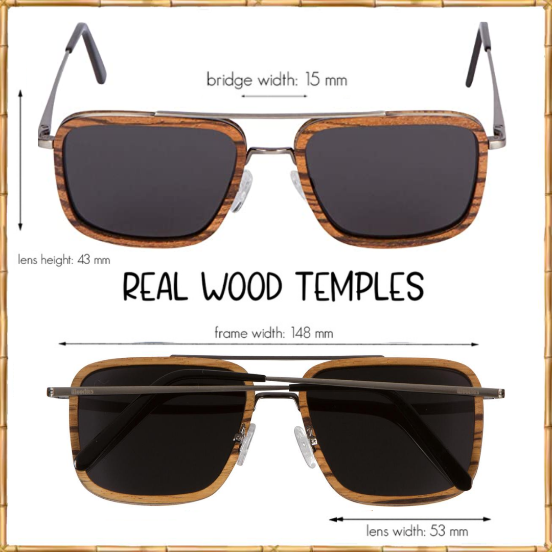 Brushed Gun Metal Wood Sunglasses with Wood Rings (Zebra Wood)