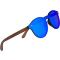 Walnut Wood Foster Style Sunglasses with Flat Blue Mirror Polarized  Lens
