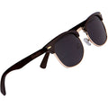 Ebony Wood Half-Rim Sunglasses with Black Polarized Lenses