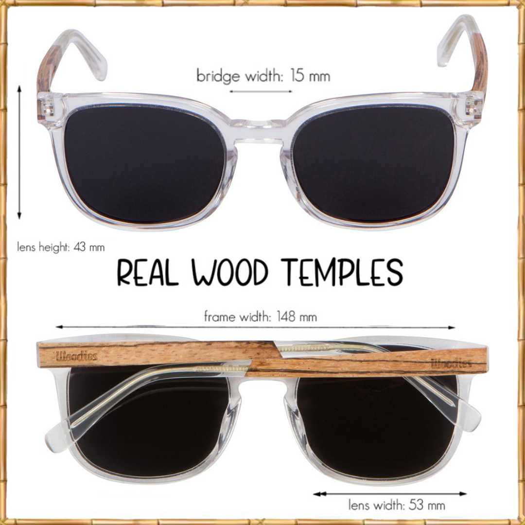 WOODIES Clear Acetate Sunglasses with Polarized Lens in Wood Display Box