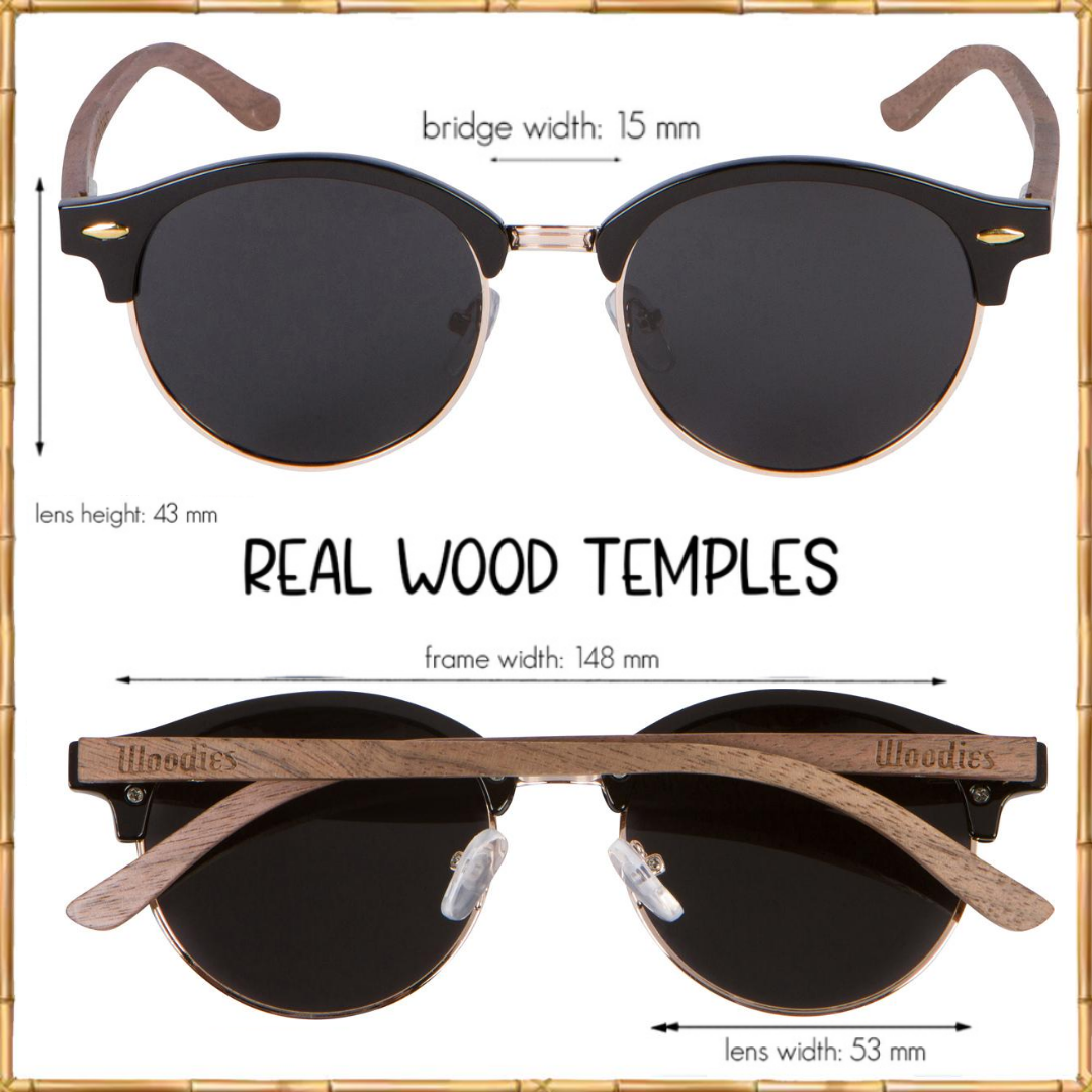 Walnut Wood Half-Rim Foster Sunglasses with Black Polarized Lenses