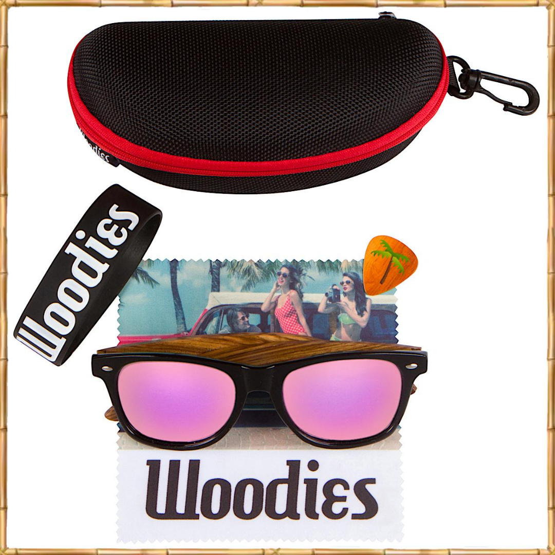 Zebra Wood Sunglasses with Pink Mirror Polarized Lens