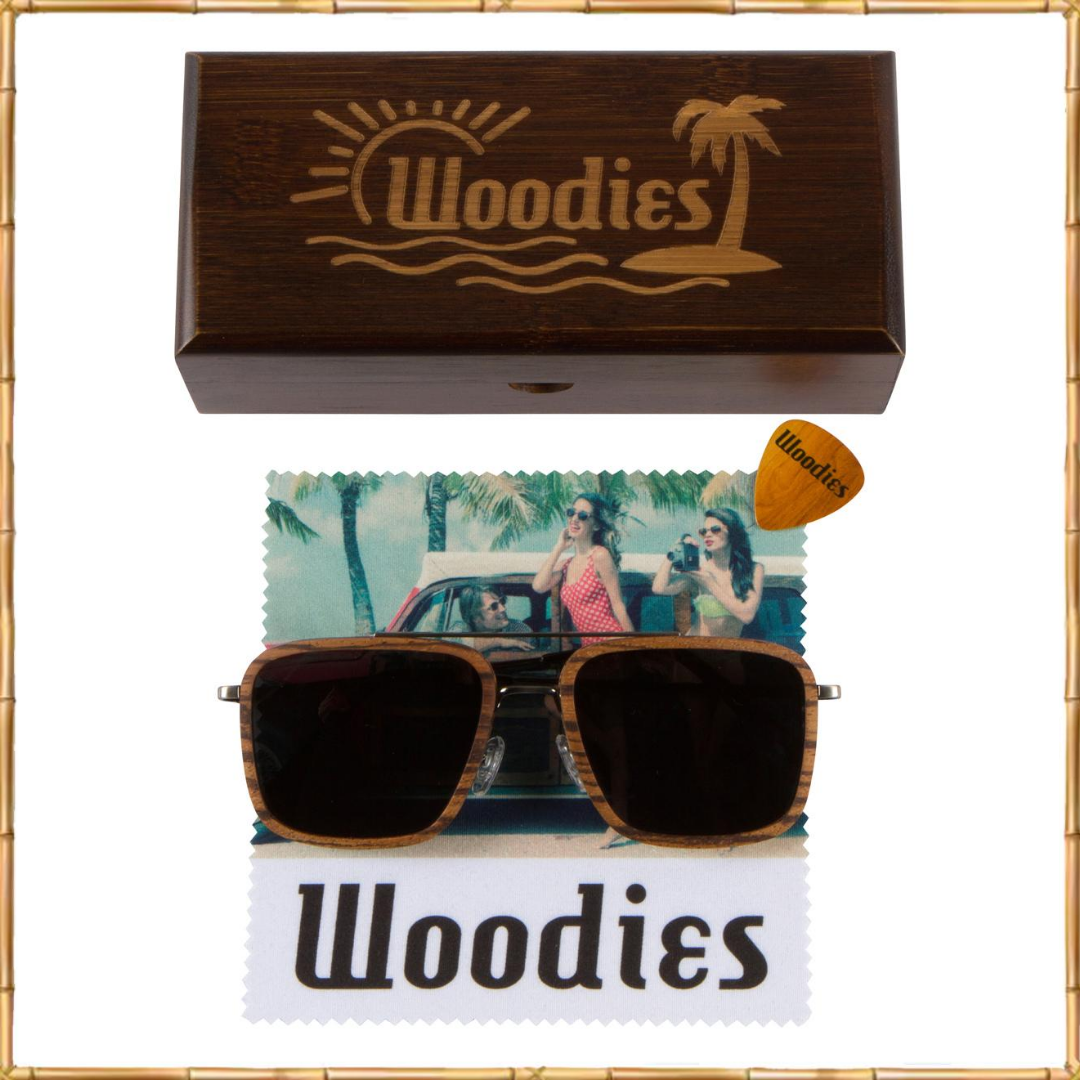 Brushed Gun Metal Wood Sunglasses with Wood Rings (Zebra Wood)