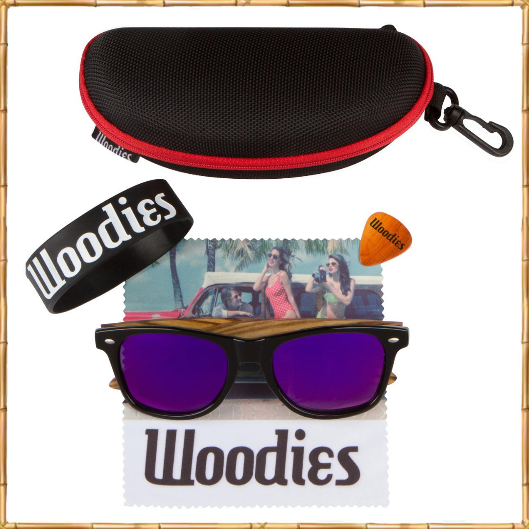 Zebra Wood Sunglasses with Purple Mirror Polarized Lens