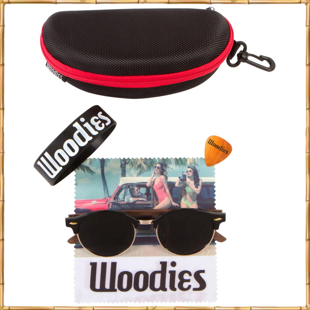 Walnut Wood Half-Rim Foster Sunglasses with Black Polarized Lenses