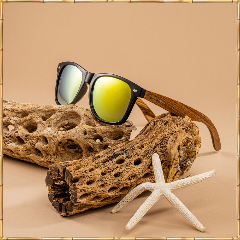 Zebra Wood Sunglasses with Gold Mirror Polarized Lens
