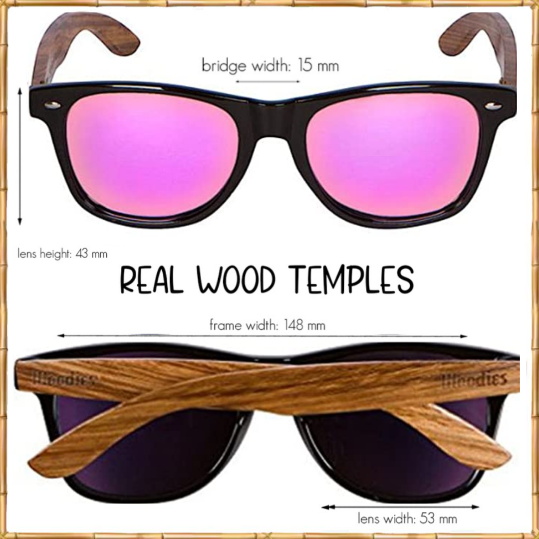 Zebra Wood Sunglasses with Pink Mirror Polarized Lens