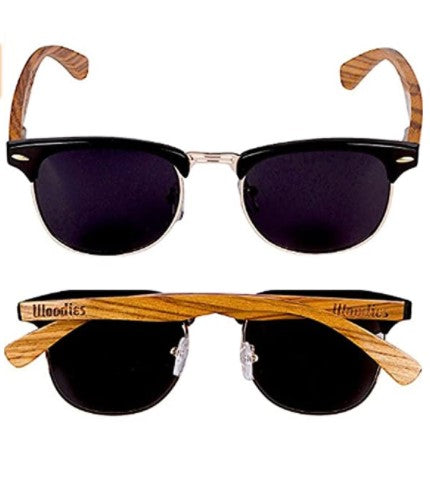 Zebra Wood Half-Rim Sunglasses with Polarized Lens