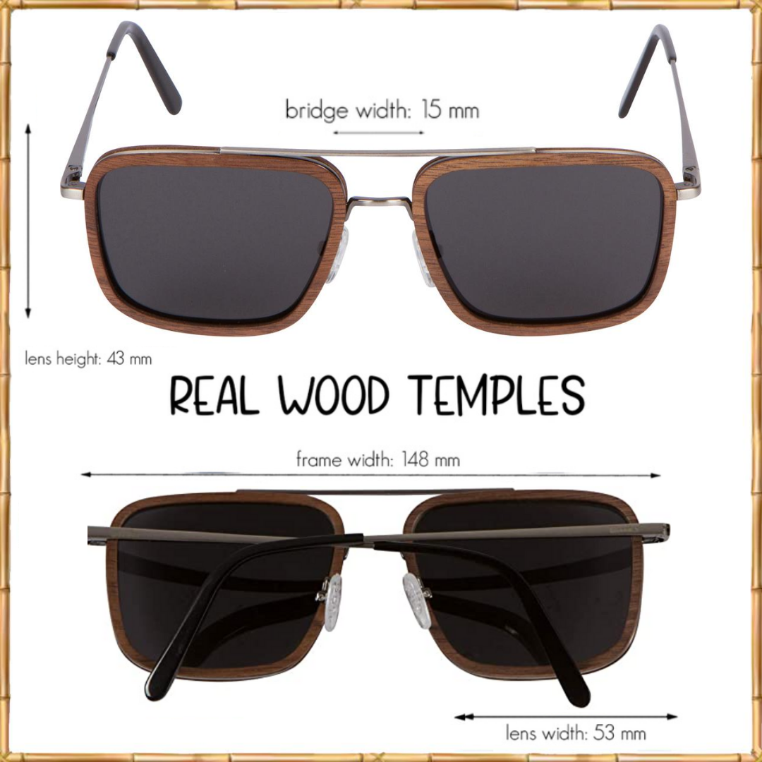 Brushed Gun Metal Wood Sunglasses with Wood Rings (Walnut)