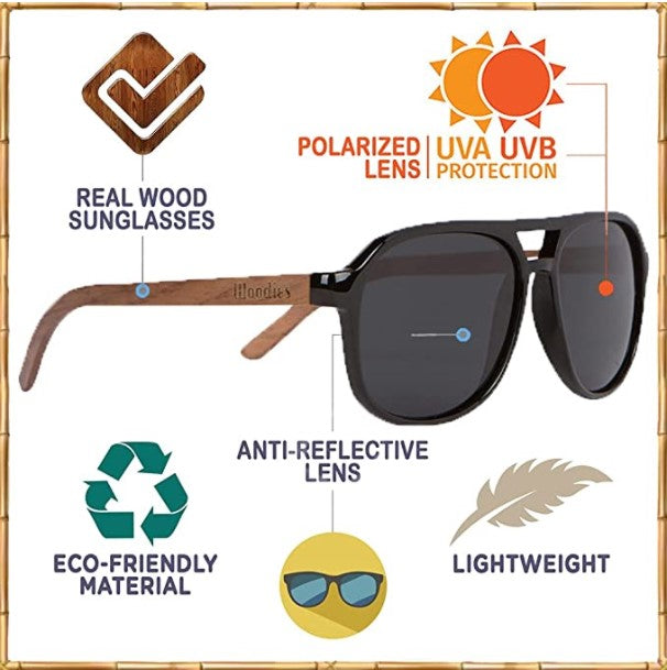 Walnut Wood Aviator Style Polarized Sunglasses