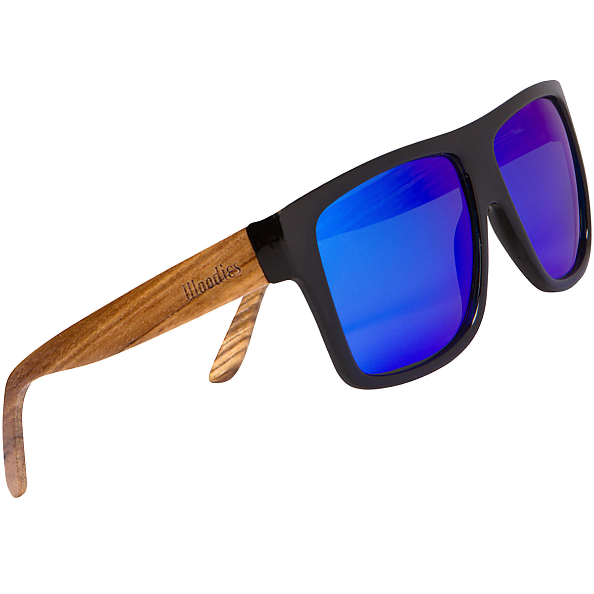 Zebra Wood Aviator Wrap Sunglasses with Blue Polarized Lenses