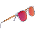 Clear Acetate Sunglasses with Polarized Red Lens in Wood Display Box