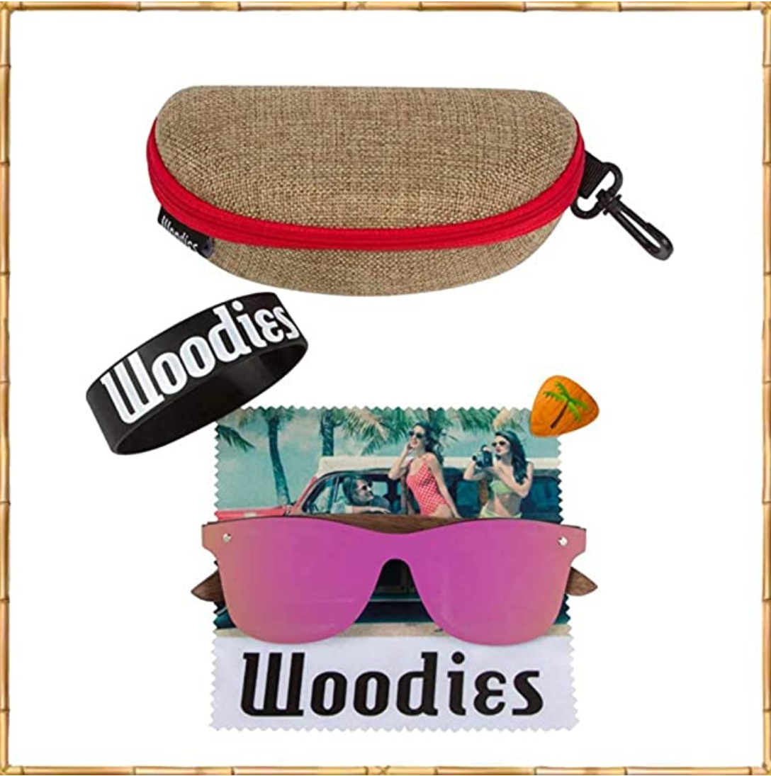 WOODIES Walnut Wood Sunglasses with Flat Mirror Polarized Pink Lens