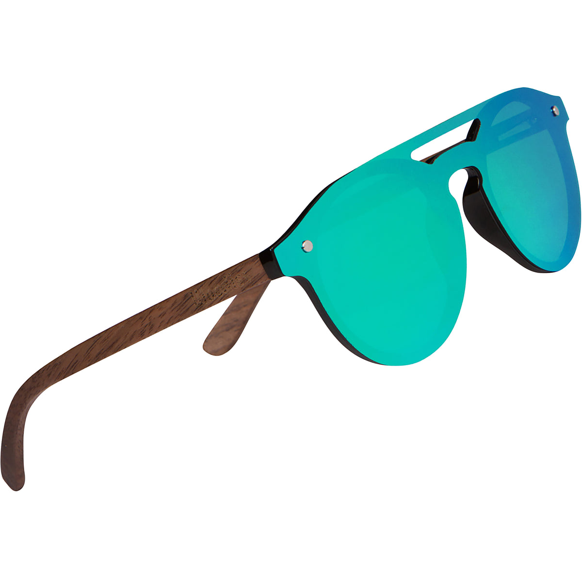 Walnut Wood Aviator Style Sunglasses with Flat Green Mirror Polarized Lens