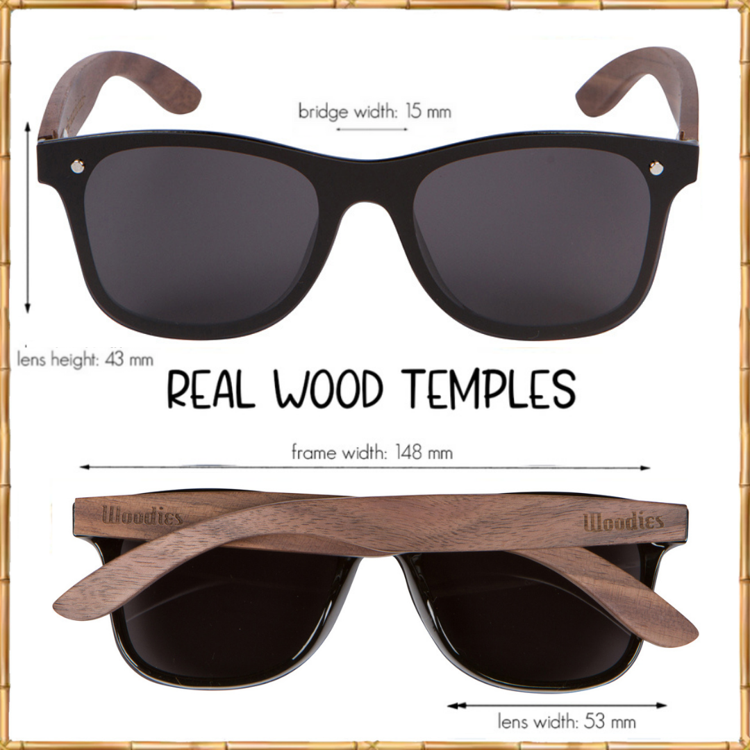 Walnut Wood Sunglasses with Flat Mirror Polarized Lens (Black)