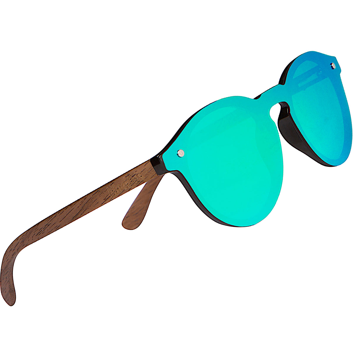 Walnut Wood Foster Style Sunglasses with Flat Green Mirror Polarized Lens