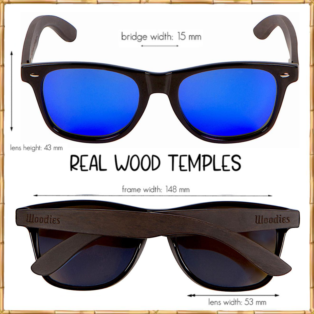 Ebony Wood Sunglasses with Blue Mirror Polarized Lens