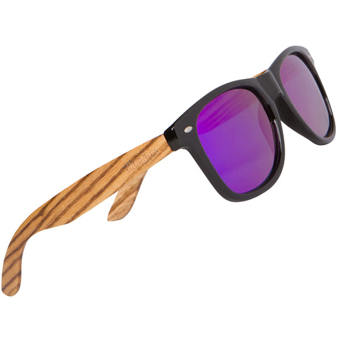 Zebra Wood Sunglasses with Purple Mirror Polarized Lens