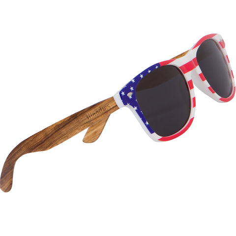 American Flag Frame Zebra Wood Polarized Sunglasses
