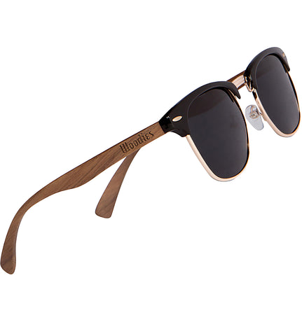 Walnut Wood Half-Rim Sunglasses with Polarized Lens