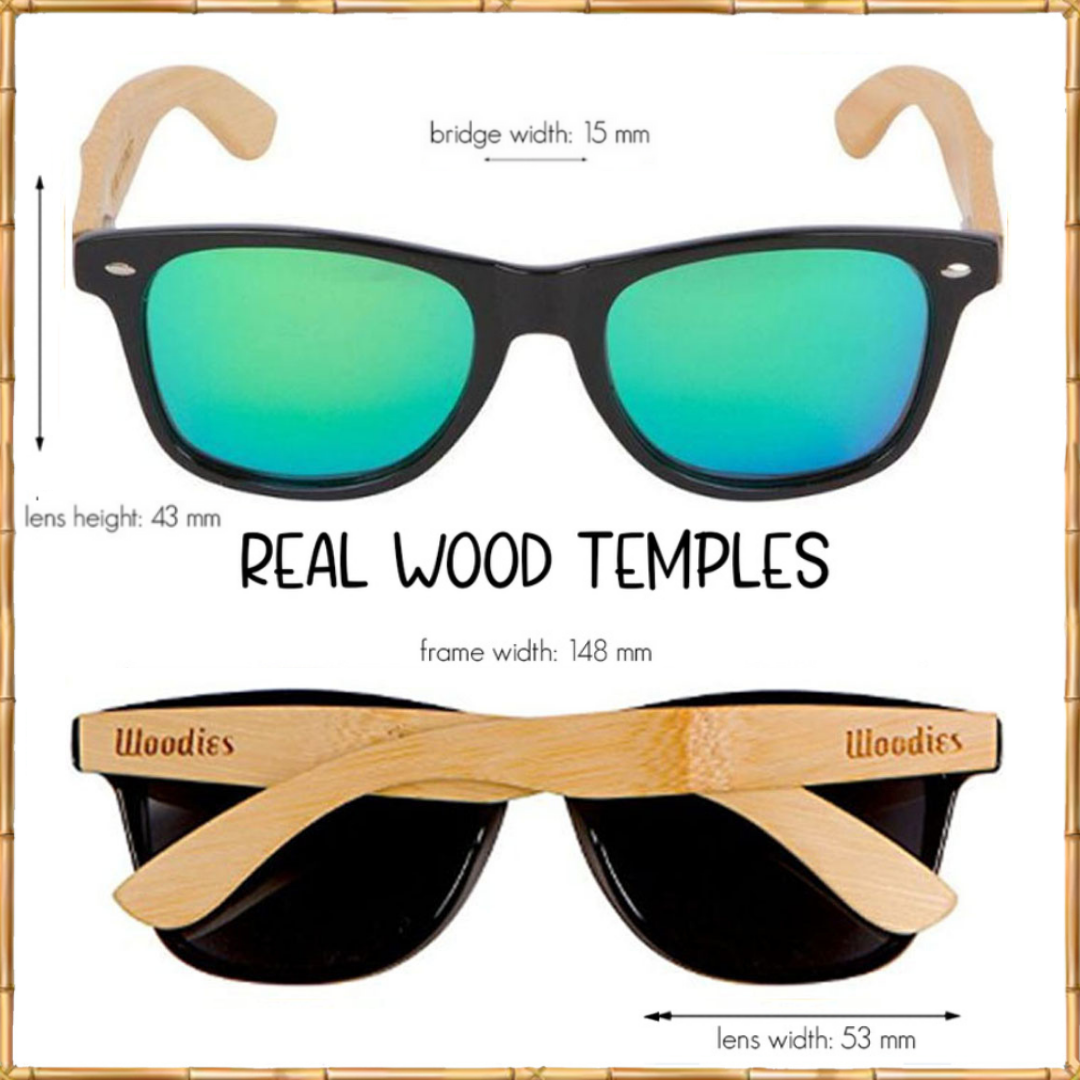 Bamboo Wood Sunglasses with Green Mirror Polarized Lens