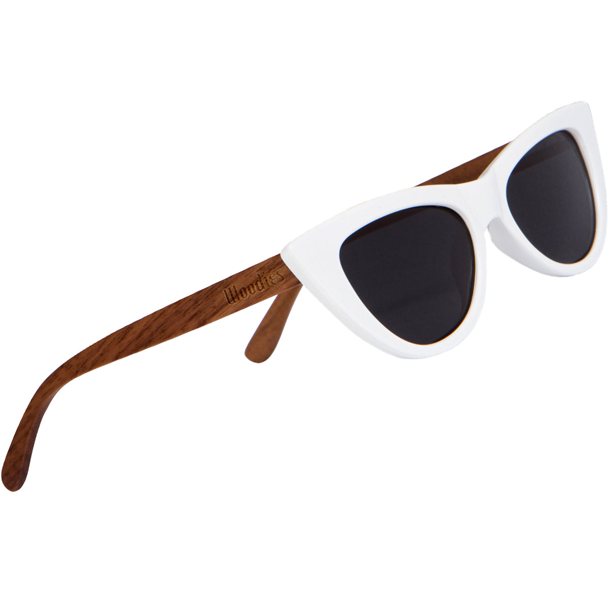 Cat Eye Sunglasses Polarized Lenses Made from Real Walnut Wood (White)