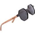 Walnut Wood Hexagon Sunglasses with Black Polarized Lenses for Men or Women