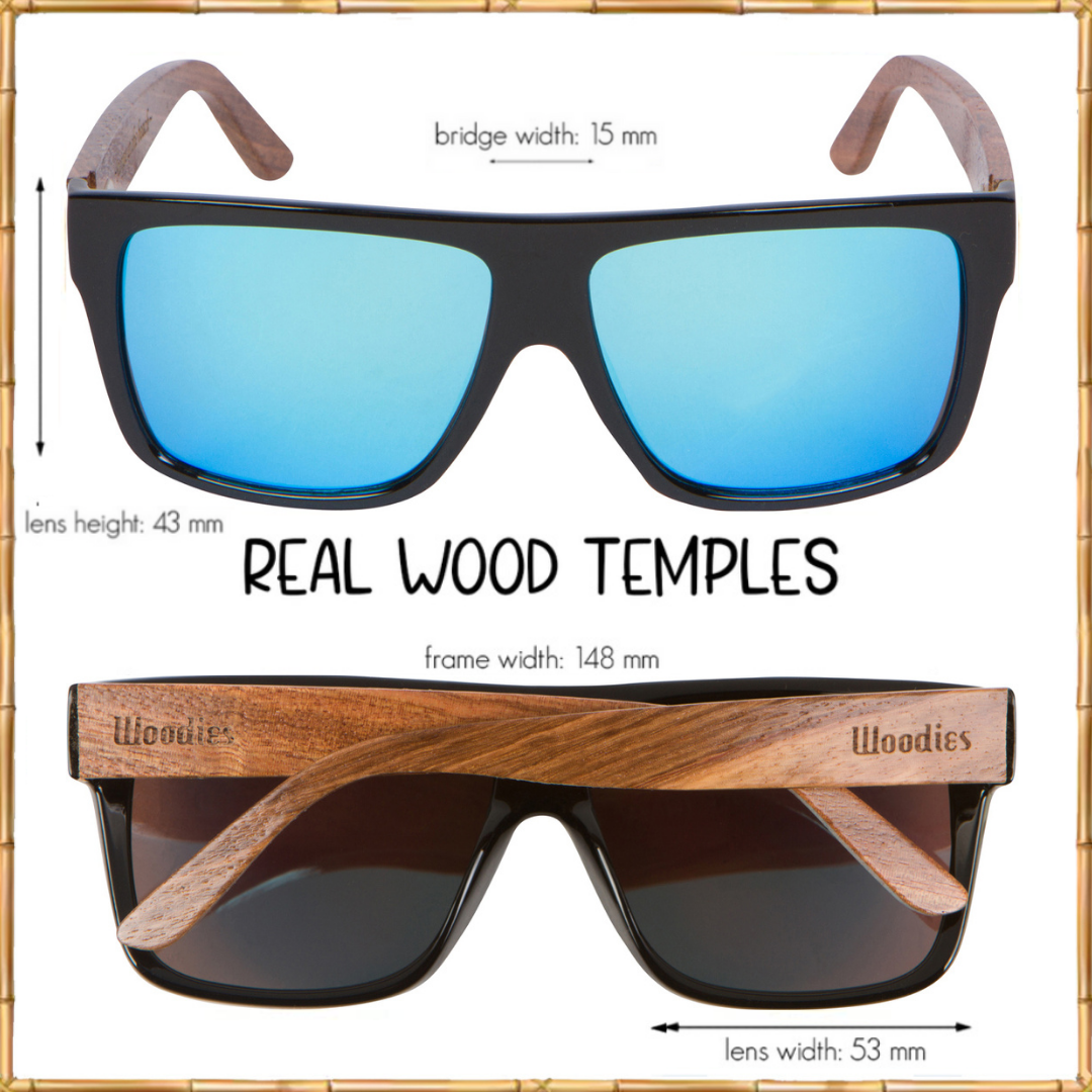 Zebra Wood Wrap Sunglasses with Polarized Ice Blue Lenses
