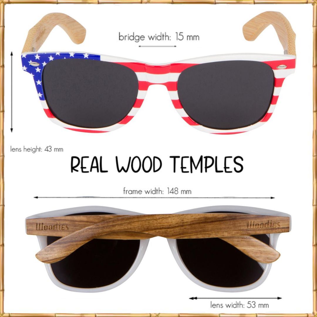 American Flag Frame Zebra Wood Polarized Sunglasses