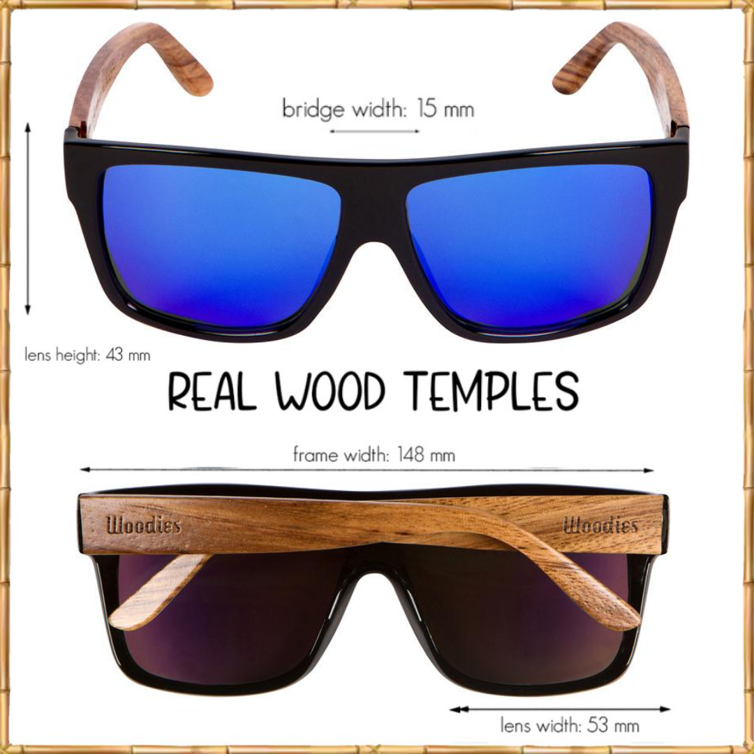 Zebra Wood Aviator Wrap Sunglasses with Blue Polarized Lenses