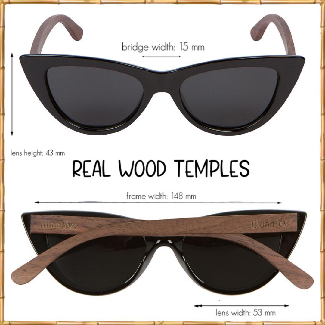 Cat Eye Sunglasses Polarized Lenses Made from Real Walnut Wood (Black) –  Woodies
