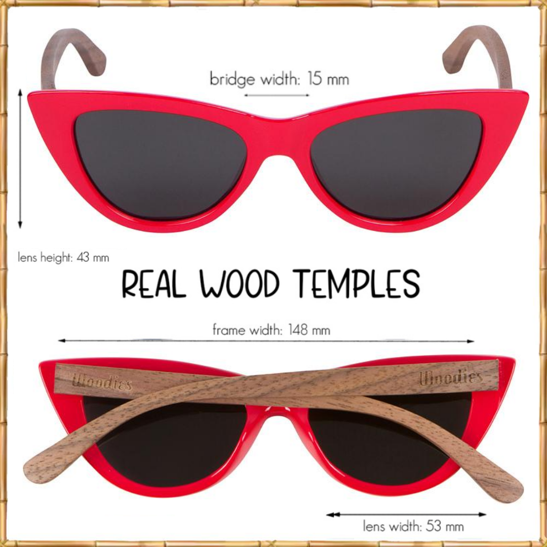 Cat Eye Sunglasses Polarized Lenses Made from Real Walnut Wood (Red)