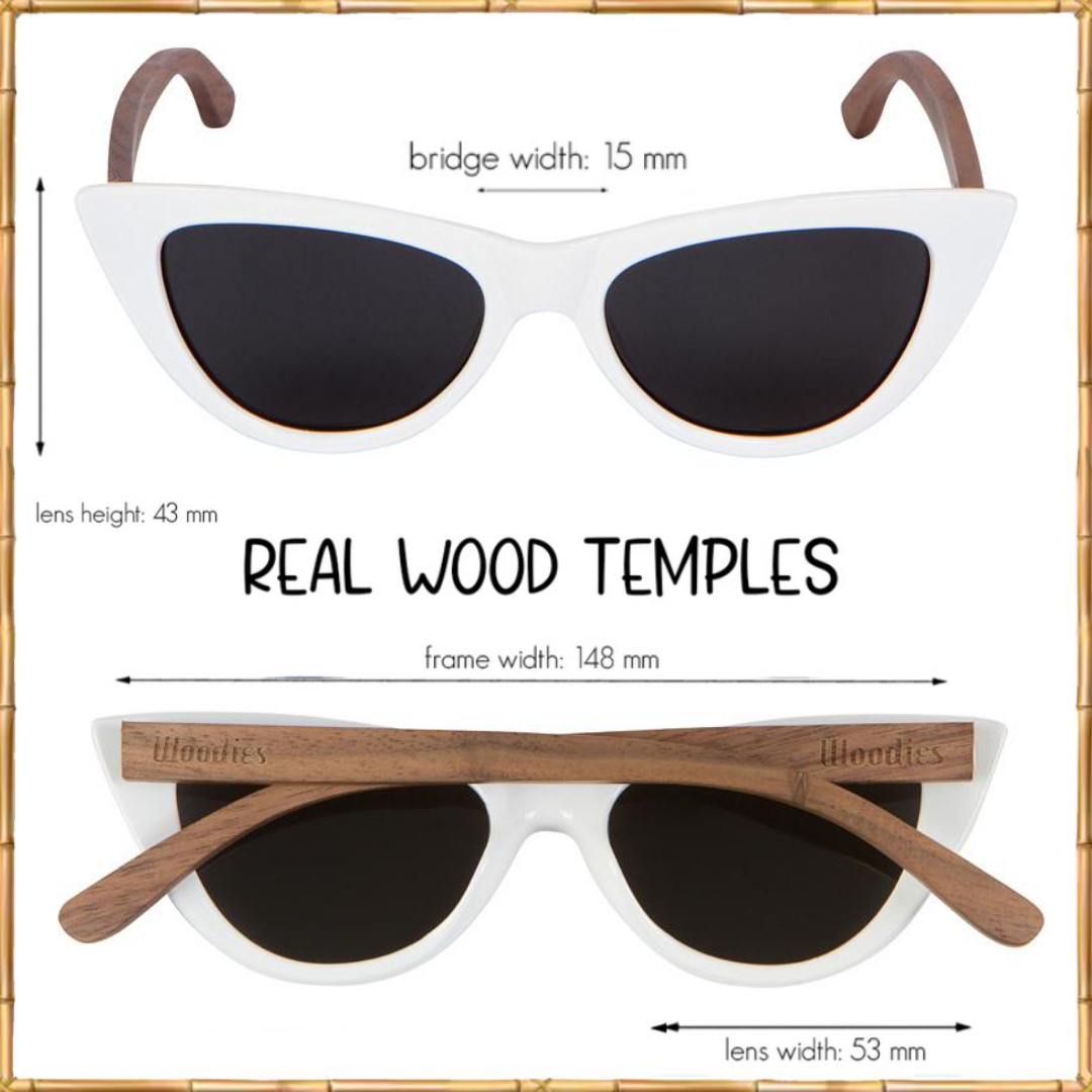 Cat Eye Sunglasses Polarized Lenses Made from Real Walnut Wood (White)