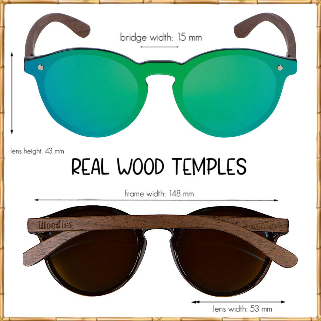 Walnut Wood Foster Style Sunglasses with Flat Green Mirror Polarized Lens