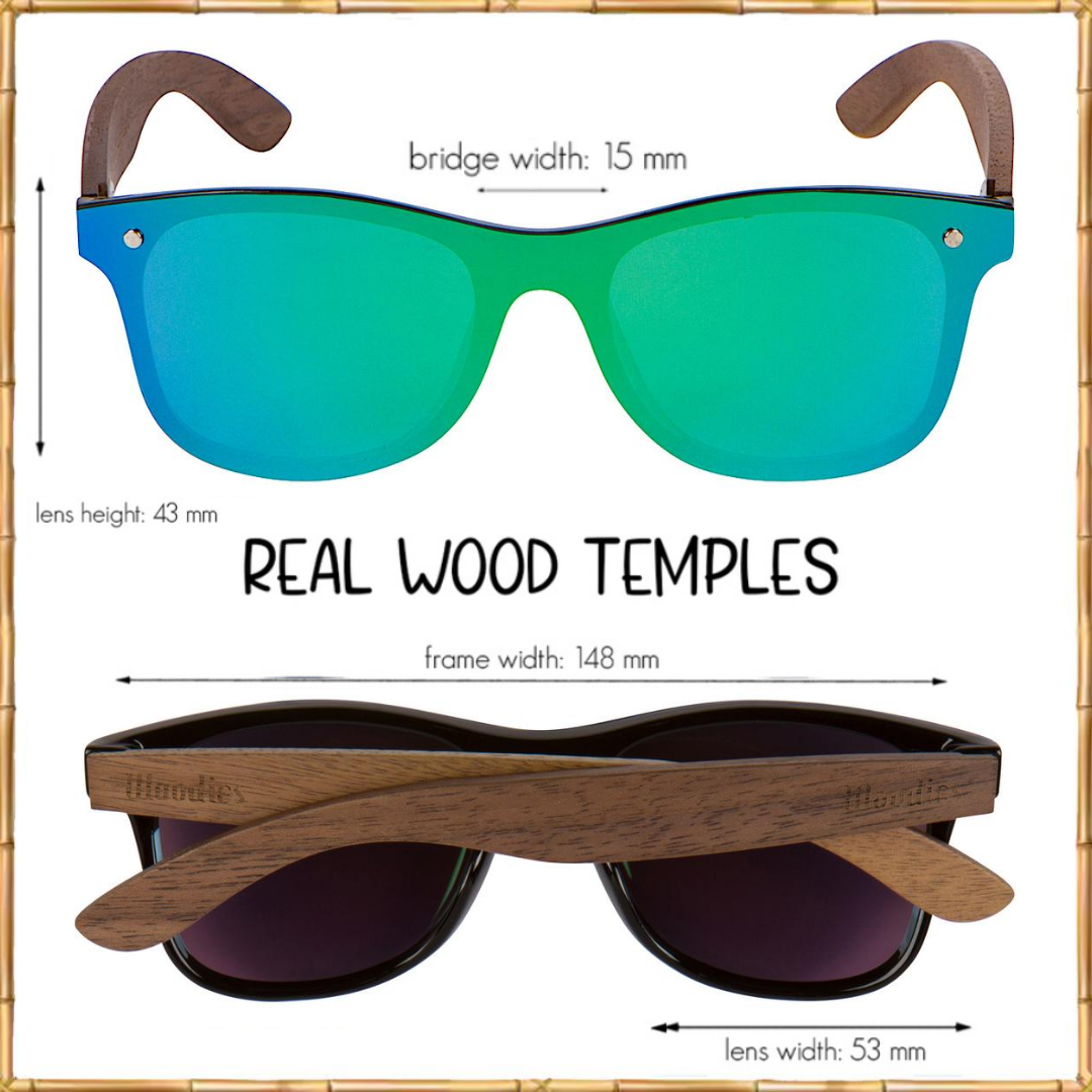 Walnut Wood Sunglasses with Flat Green Mirror Polarized Lens at Woodies