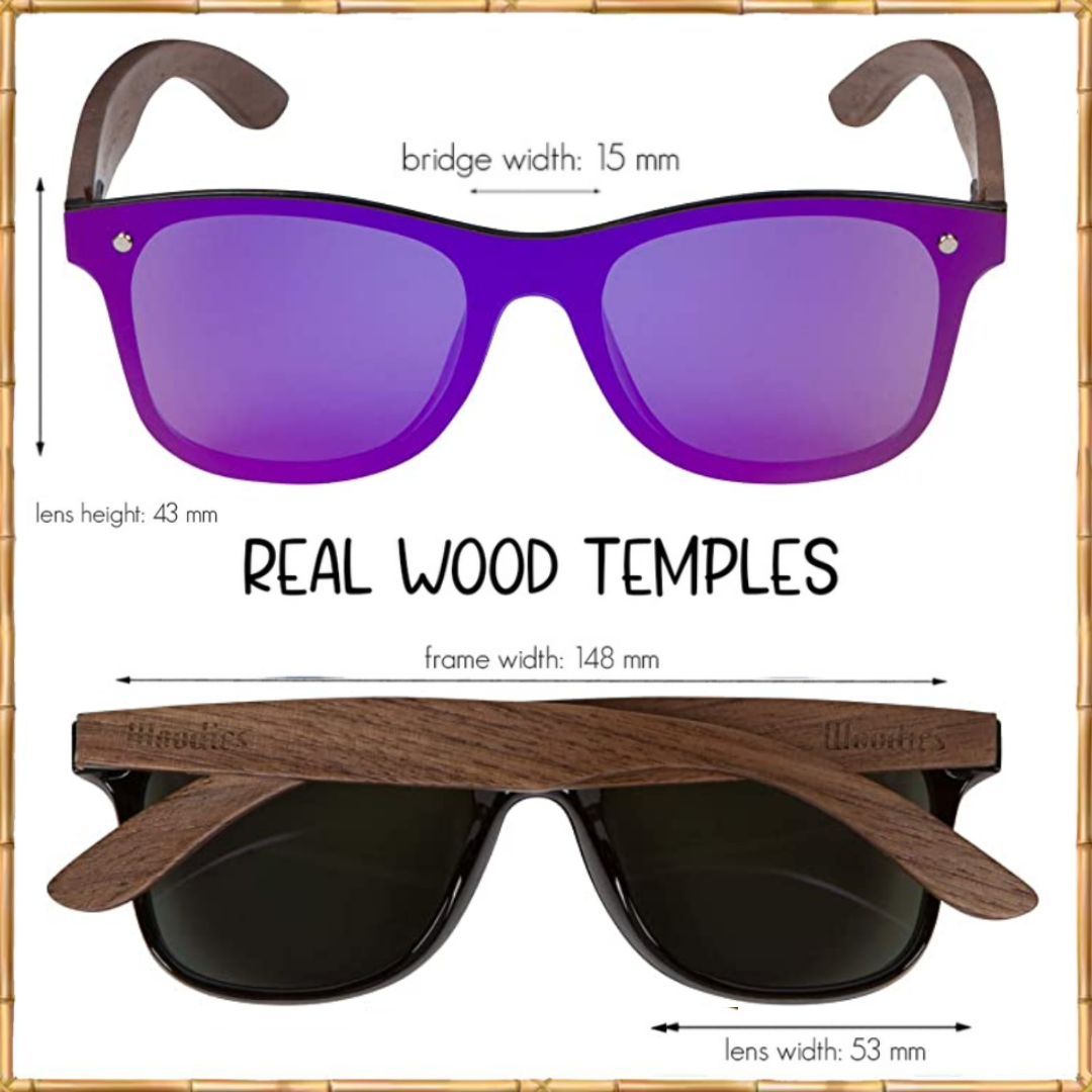 Walnut Wood Sunglasses with Flat Mirror Polarized Lens (Purple)