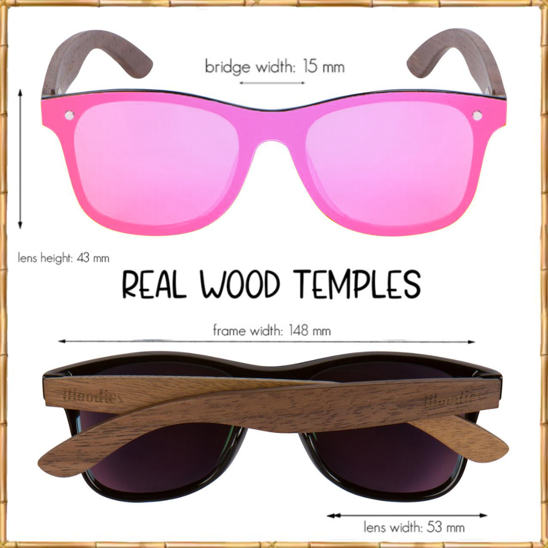 WOODIES Walnut Wood Sunglasses with Flat Mirror Polarized Pink Lens