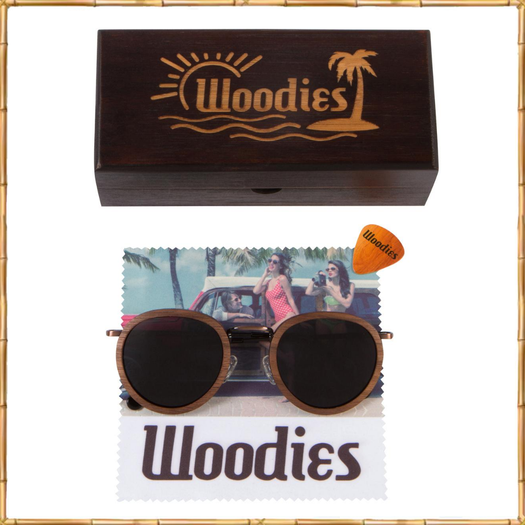 Walnut Wood and Copper Round Sunglasses with Polarized Lens and Wood Display Box