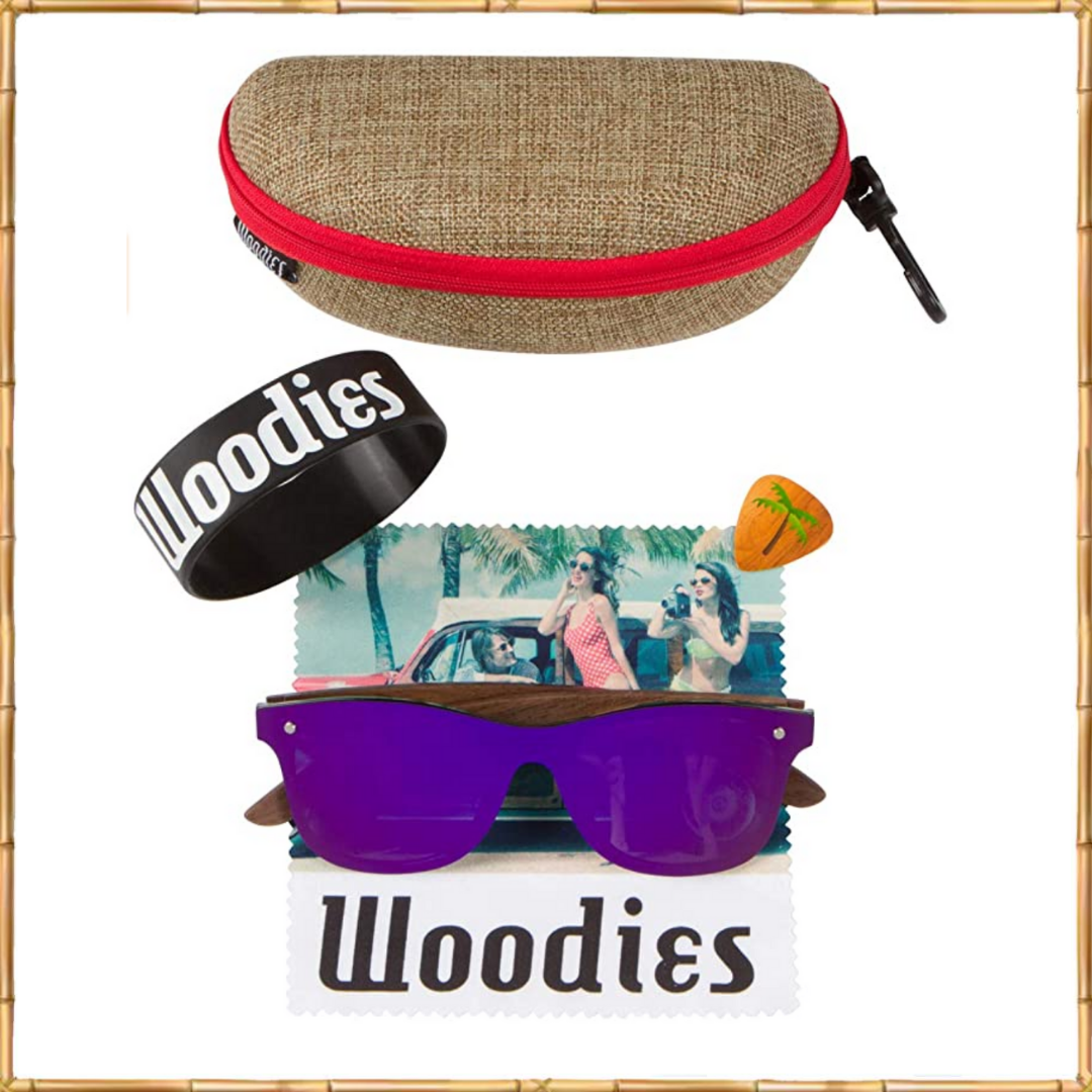 Walnut Wood Sunglasses with Flat Mirror Polarized Lens (Purple)