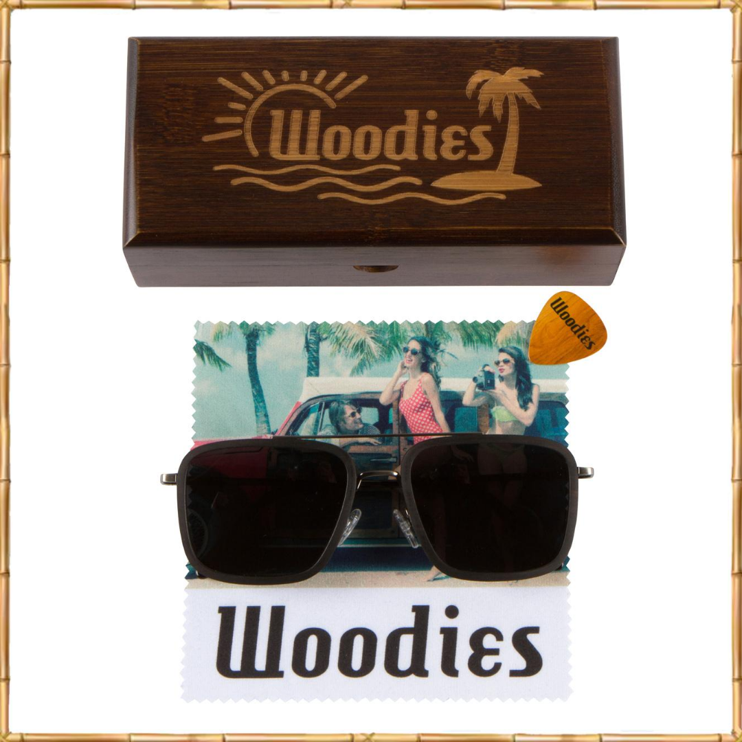 Brushed Gun Metal Wood Sunglasses with Wood Rings (Ebony Wood)