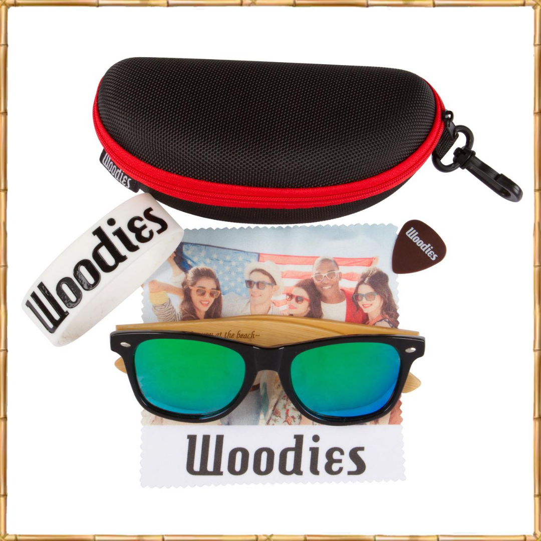 Bamboo Wood Sunglasses with Green Mirror Polarized Lens