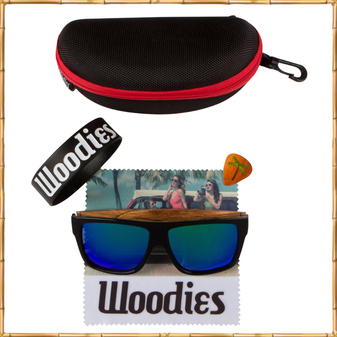 Zebra Wood Wrap Sunglasses with Green Polarized Lenses