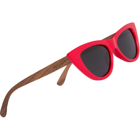 Cat Eye Sunglasses Polarized Lenses Made from Real Walnut Wood (Red)