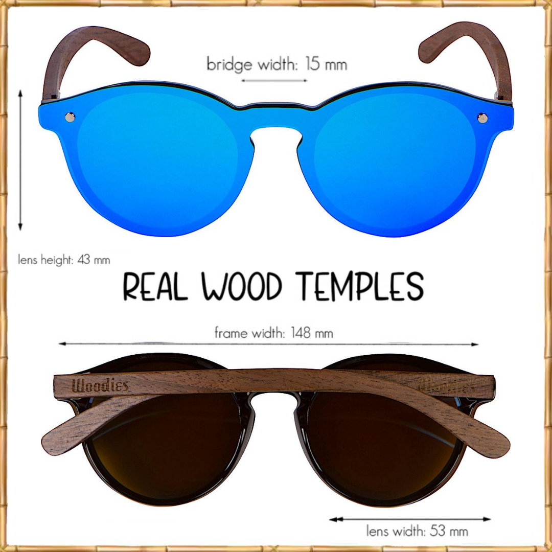Walnut Wood Sunglasses with Flat Blue Mirror Polarized Lens
